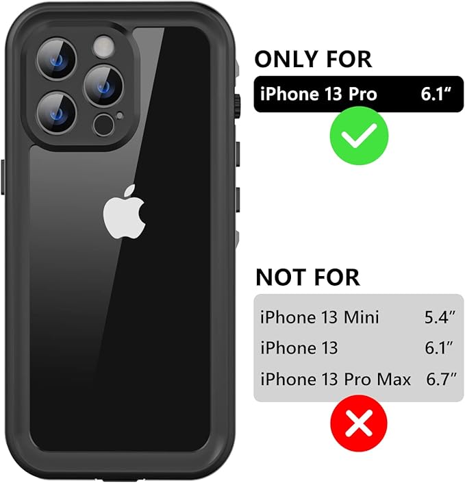 Protebox for iPhone 13 Pro Waterproof Case with Built-in Screen Protector, Shockproof Dustproof Full Body Protective IP68 Waterproof Phone Case for iPhone 13 Pro 6.1 inch (Black/Clear)