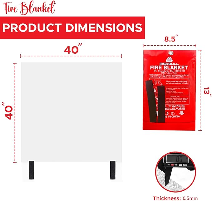 Emergency Fire Blanket for Home and Kitchen 2 Pack 40” x 40” Fiberglass Fire Safety Blanket Suppression Emergency With Gloves for School Fireplace Grill Car Office Garage Welding Warehouse Safety