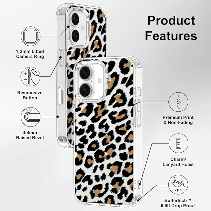 MOSNOVO for iPhone 17 Case | Military Grade 6.6ft Drop Tested | Camera Control | Clear with Leopard Print Design
