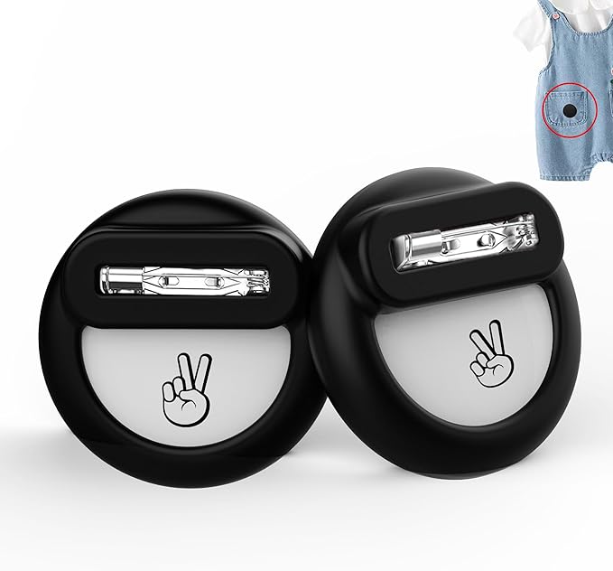 Air Tag Holder for Kids (2 Pack), Hidden GPS Tracker Case with Pin for Airtag Gen 2/1, Silicone Protective Cover for Toddler, Children, Elderly, Cloth, Pants, Shoe, Backpack, Luggage (Black+Black)