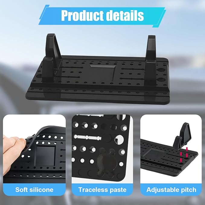 Cell Phone Holder for Car Dashboard - Adjustable Silicone Phone Mount Car Pad Mat - Universal Anti-Slip Vehicle GPS Mounting Mat Cellphone Stand for Smartphones Navigation