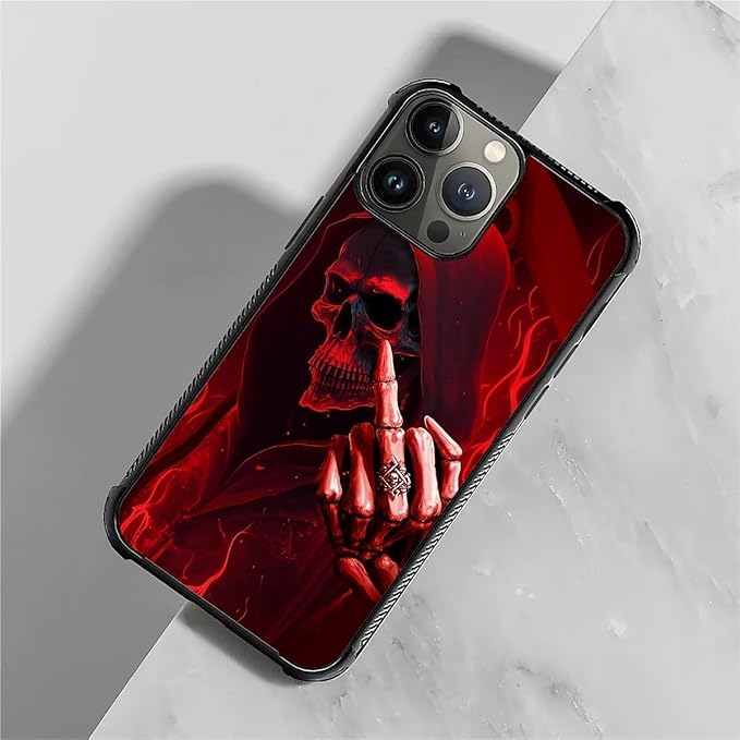 for iPhone 15 Pro Case, Gestures Funny Skull Pattern Graphic Design Girl Boy Soft Silicone Hard Acrylic Shock Protection for iPhone 15 Pro