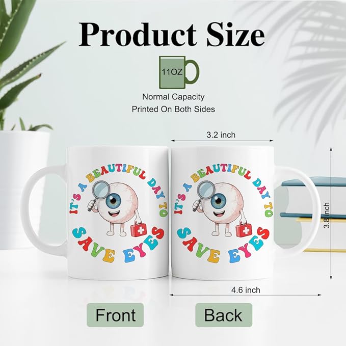 RZHV It's Beautiful Day To Save Eyes Funny Coffee Mug, Thank You Birthday Gifts for Ophthalmologist Specialist Optometrist, Graduation Promotion Gifts for Ophthalmology School Students Friends Family