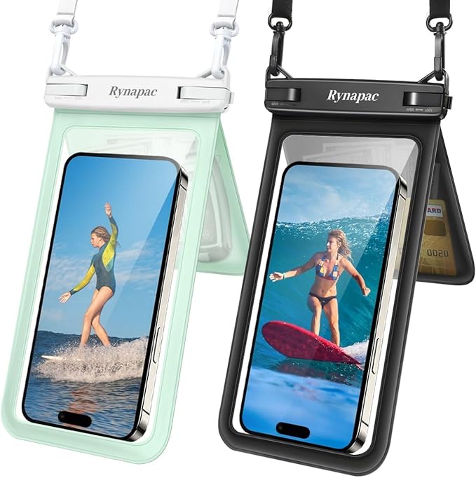 Rynapac IPX8 Waterproof Phone Pouch 2 Pack, [Up to 8.5''] Double Space Waterproof Phone Case with Lanyard for iPhone 17 16 15 14 Pro Max, Cellphone Dry Bag for Beach Vacation Cruise Essentials