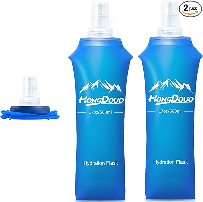 2 Packs Soft Flask, 17oz/500ml TPU Collapsible Soft Water Bottle for Hydration Pack, Running Vest, BPA-Free Folding Water Bottles for Hiking Cycling Climbing Running Outdoor Sports