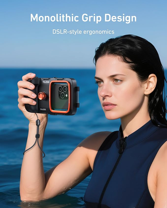 TELESIN Universal Underwater Phone Case for Snorkeling and Diving Waterproof Housing for Photo & Video Handle Grip for iPhone 7-17 Pro/Pro Max/Plus/Mini, Galaxy S10-S26 Ultra/Plus and Most Phones
