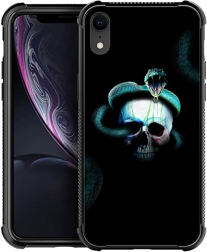 for iPhone XR Case, Skeleton Winding Snake Pattern Graphic Design Girl Boy Soft Silicone Hard Acrylic Shock Protection for iPhone XR