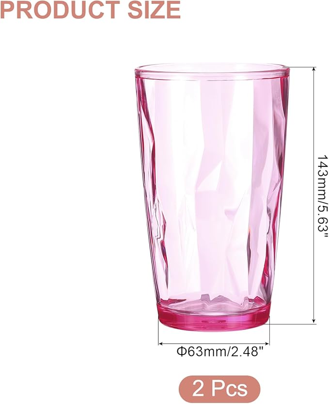 uxcell 17oz Acrylic Drinking Glasses, 2Pcs Plastic Reusable Tumblers Drinkware Unbreakable Water Glasses Cups Stackable & Dishwasher Safe for Home Outdoors Restaurant, Pink