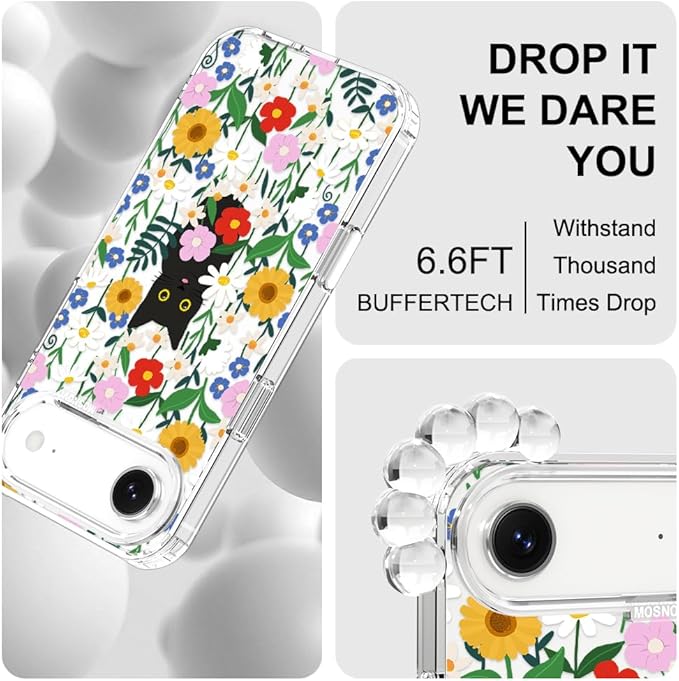 MOSNOVO for iPhone Air Case | Military Grade 6.6ft Drop Tested | Camera Control | Clear with Black Cat in Garden Design