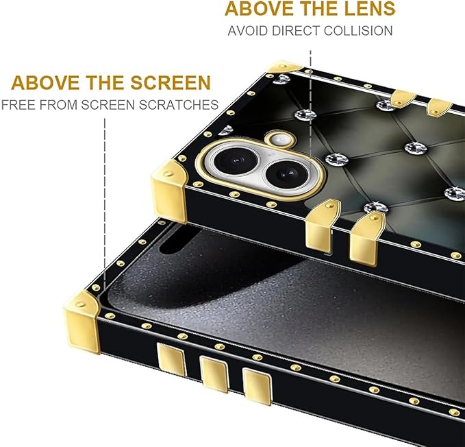for iPhone 17 Case Luxury Golden Decoration for Girl Women Soft TPU Shockproof Protective Hard PC Back for iPhone 17 Crazy Pattern Shiny Black Sofa Crystal