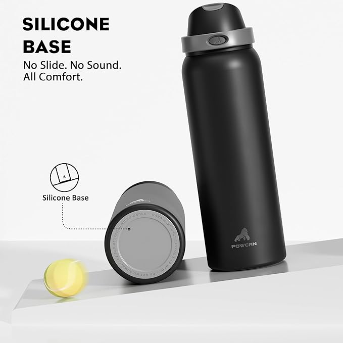 POWCAN 40 oz Insulated Water Bottle for Men: Push-Button Spout & Quick-Flip Straw, Leakproof, Cold for 24 Hrs, Stainless Steel Large Water Bottle for Sports, Camping, Trips, Outdoors (Midnight Black)