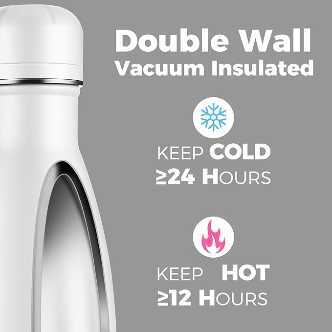Volhoply 17oz Insulated Water Bottles MultiPack, BPA Free Water Bottle for Kids, Gym, Travel, Sports, Available in Packs of 1, 4, or 8（White,4 Pack）