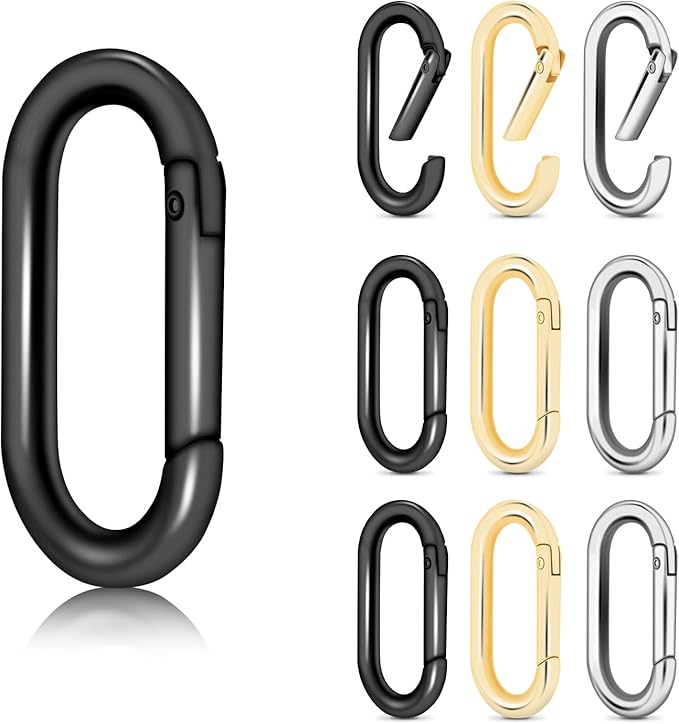 12Pack Large Oval Keyring, Metal Carabiner Spring Snap Hooks Clip for Paracord Keychain Lanyard, Car Key Rings, Pets Collar Buckles, Purse Keychain Replacement (Assorted)
