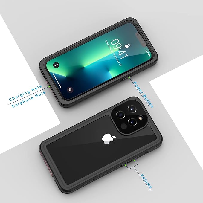 Lanhiem for iPhone 13 Pro Case, IP68 Waterproof Dustproof Shockproof Cases with Built-in Screen Protector, Full Body Protective Front and Back Cover for iPhone 13 Pro, 6.1 inch (Black)