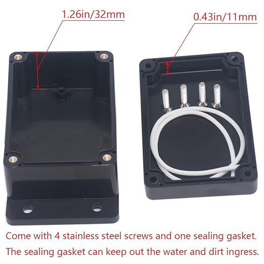 2Packs Junction Box IP65 Waterproof ABS Plastic Electrical Project Case Power Junction Boxes, Project Box with Fixed Ear Black 3.94x2.68x1.97 inch(100x 68 x50 mm)