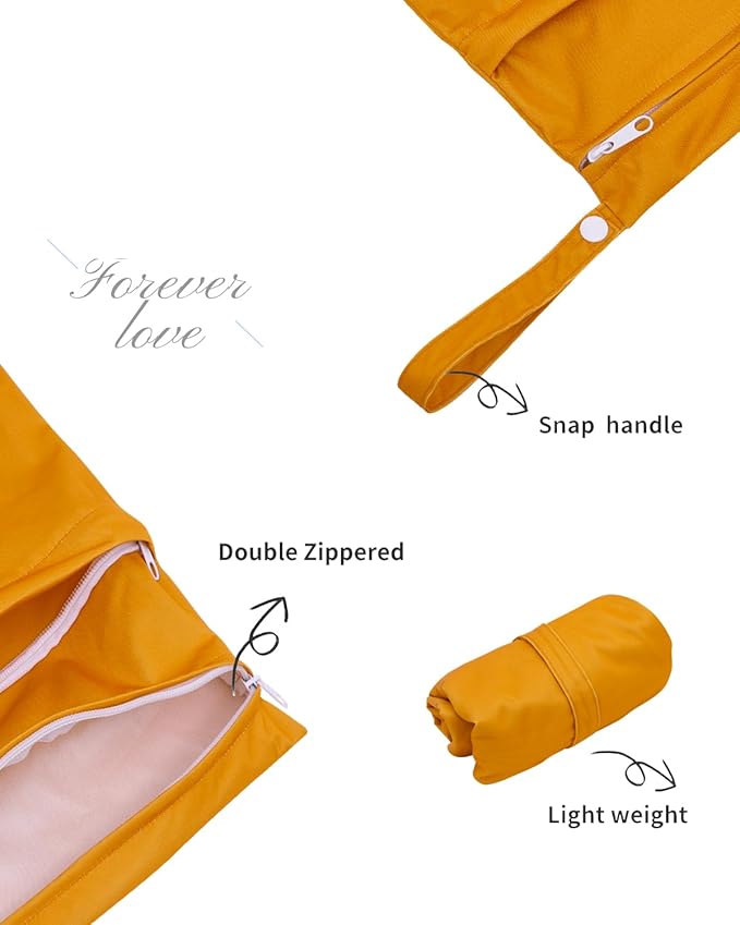 ALVA ALVABABY 3 Cloth Diaper Wet Dry Bags Waterproof Reusable with Two Zippered Pockets Travel Beach Pool Daycare Soiled Baby Items Yoga Gym Bag for Swimsuits or Wet Clothes Small medium Large