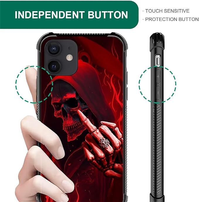 for iPhone 11 Case, Gestures Funny Skull Pattern Graphic Design Girl Boy Soft Silicone Hard Acrylic Shock Protection for iPhone 11