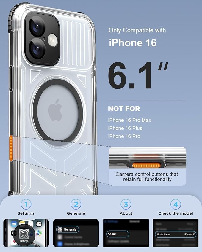 for iPhone 16 Waterproof Case with Magsafe, Built-in [Camera & Screen Protector] [Lanyard], IP68 Water Proof Full Body Dustproof Heavy Duty Frosted Protective Phone Cover, 6.1" Black