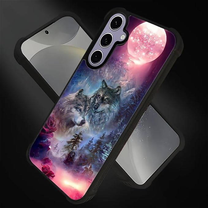 for Samsung Galaxy S24 S25 Case, Star Two Wolfs Howling Pattern Graphic Design Girl Boy Soft Silicone Hard Acrylic Shock Protection for Samsung Galaxy S24 S25