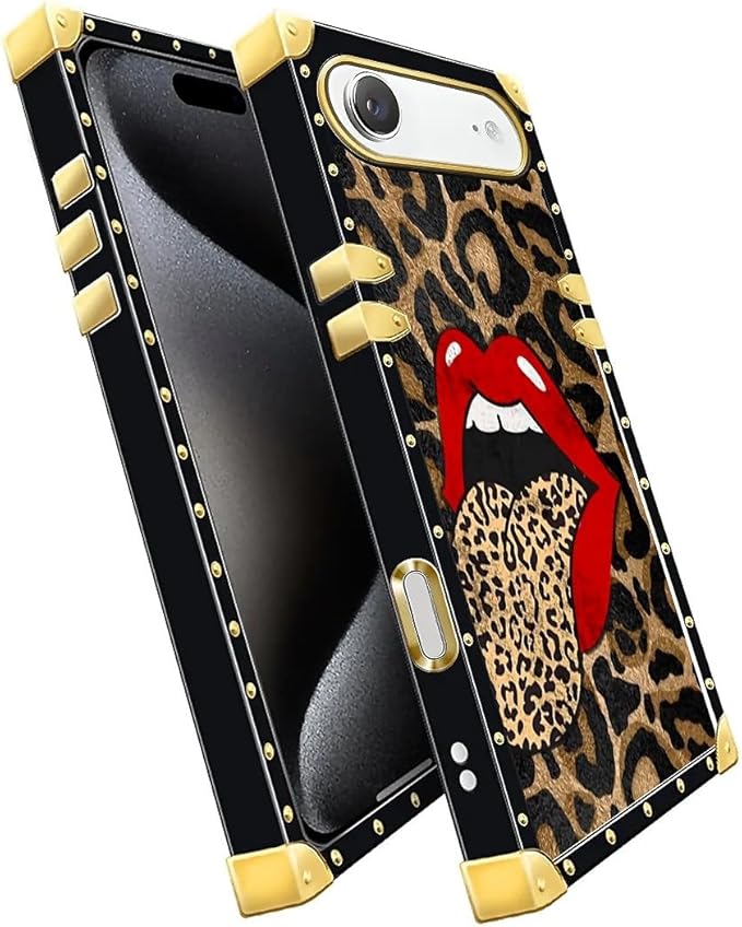 for iPhone 17 Air Case Luxury Golden Decoration for Girl Women Soft TPU Shockproof Protective Hard PC Back for iPhone 17 Air Crazy Pattern Brown Leopard Print Mouth