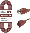 3FT Brown Extension Cord-16/3 SJTW Durable Extension Cord for Christmas Lights with 3 Prong Grounded Plug, Great for Christmas Decorations