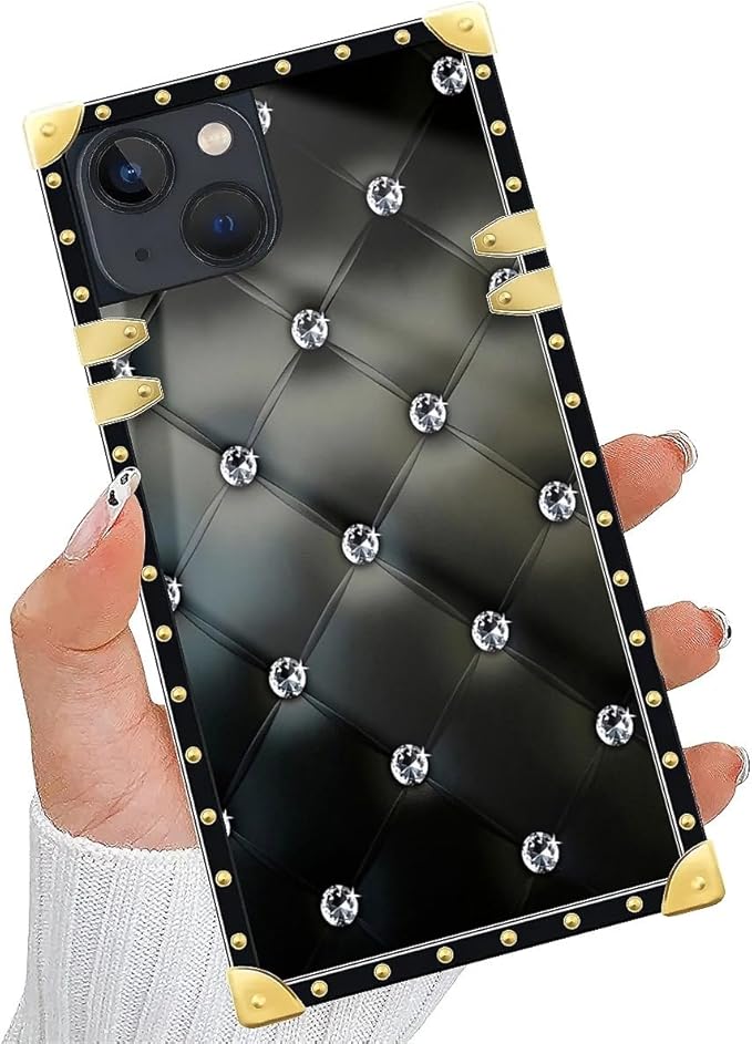 Compatible with iPhone 14 Case, Shiny Black Sofa Crystal Luxury Golden Decoration for Girl Women Soft TPU Shockproof Protective Hard PC Back for iPhone 14