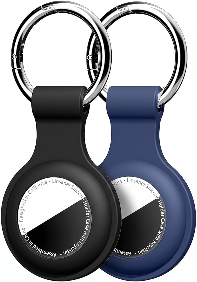 Linsaner [2 Pack] Case for AirTag 2nd Gen (2026) & 1st Gen, Silicone Holder Keychain Key Ring, Protective Cover for Air Tags, GPS Finder Accessories for Bags, Pets, Kids, Luggage, Black+Blue
