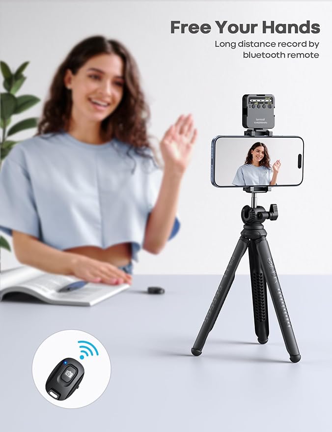 Lamicall Tripod for iPhone - [Ultra-Stable] Aluminium Phone Tripod with Wireless Remote, Mini Flexible Camera Stand Cold Shoe for Video Recording for Pocket 3 iPhone GoPro DSLR Camera Mothers Day