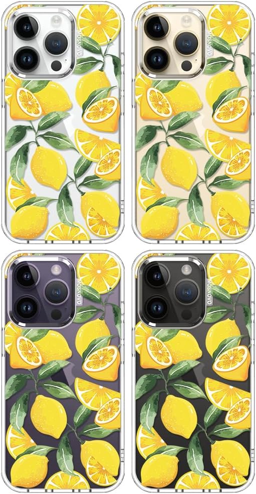 MOSNOVO Case for iPhone 14 Pro, [Buffertech 6.6ft Military-Grade Drop Protection] [Anti Peel Off Tech] Clear TPU Bumper Phone Case Cover Design - Lemon