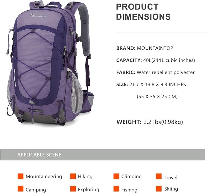MOUNTAINTOP 40L Hiking Backpack,Lightweight Travel Backpack for Men Women Outdoor Backpacking, Camping