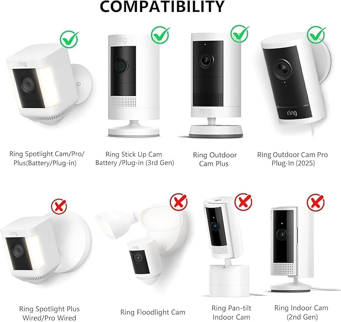 2Pack Flexible Twist Mount for Stick Up Cam Battery/Plug-in 3rd Gen/𝐑𝐢𝐧𝐠 Outdoor Cam Plus & 𝐑𝐢𝐧𝐠 Spotlight/Pro/Plus (Battery), Easy Installation Mounting Bracket Without Drilling (White)