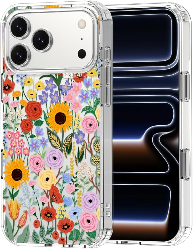 MOSNOVO for iPhone 17 Pro Max Case | Military Grade 6.6ft Drop Tested | Camera Control | Clear with Blossom & Bloom Design