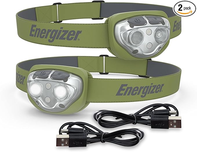 Energizer PRO-400 Headlamp Rechargeable (2-Pack), IPX4 Water Resistant Rechargeable Headlamp, Ultra Bright Multiple Light Modes Head Lamp, Camping, Running, Outdoors, Emergency Light, USB Included