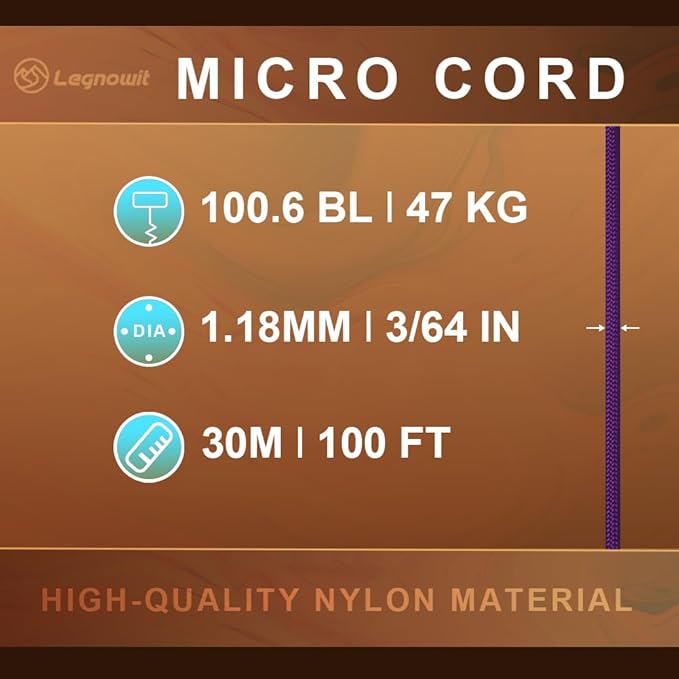 Micro Paracord, 1.18mm x 100ft Thin Mini Utility Braided Small Paracord for Crafting, DIY Project, Camping and More