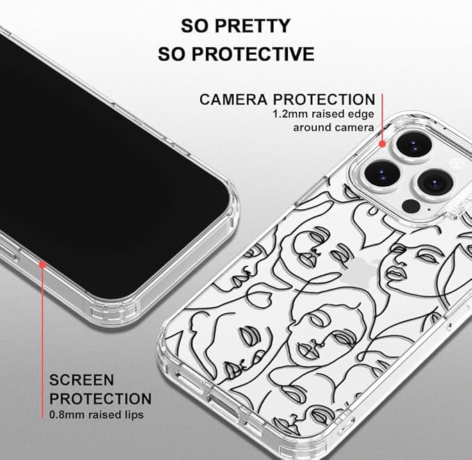 MOSNOVO Case for iPhone 14 Pro, [Buffertech 6.6ft Military-Grade Drop Protection] [Anti Peel Off Tech] Clear TPU Bumper Phone Case Cover Design - Abstract Face Line Art