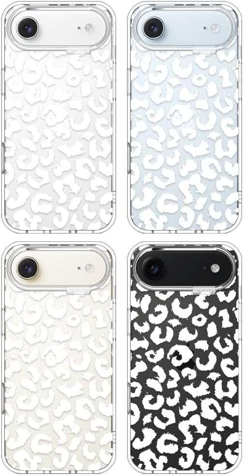MOSNOVO for iPhone Air Case | Military Grade 6.6ft Drop Tested | Camera Control | Clear with White Leopard Print Design