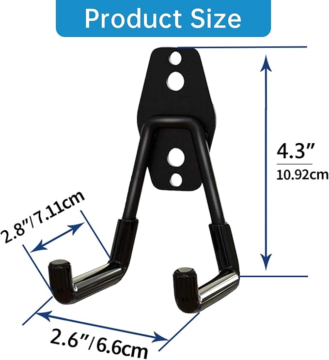 GeeWatom 2 Pack Garage Storage Utility Hooks，Garage Garden Tool Organizer，Steel Wall Mount Hooks, Garden Small U Hooks (Black)