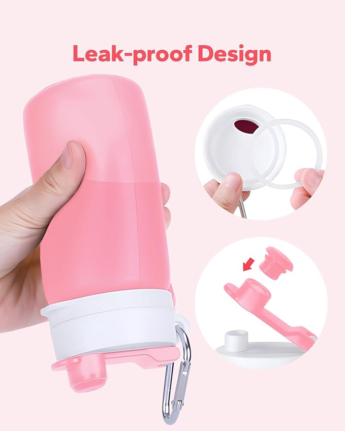 Collapsible Water Bottle, Portable Folding Bottle & Water Bottle with Clip for Backpack, Foldable Water Bottle BPA Free, Sport Bottle Water Squeeze Collapble Watterbottles (Pink)