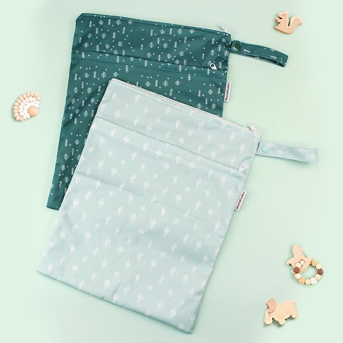 Mama Koala Waterproof Wet Dry Bags for Baby Items, Cloth Diapers, Swimsuits, Travel, Gym Clothes, Beach, Pump Parts, Toiletries, Two Zippered Pockets, 2 Pack (W017)