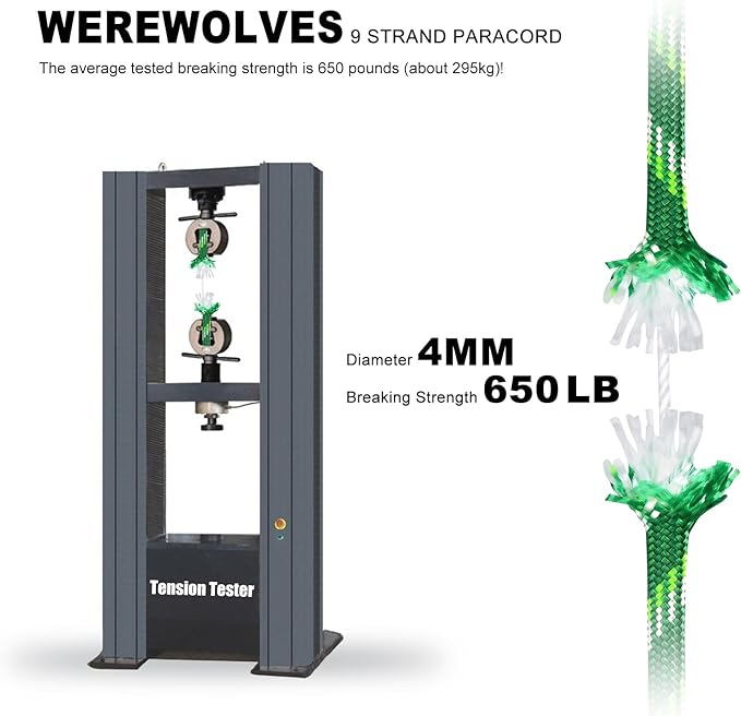 WEREWOLVES 650lb Paracord/Parachute Cord - 9 Strand Paracord Rope - 100', 200' Spools of Parachute Cord, Type III Paracord for Camping, Survival
