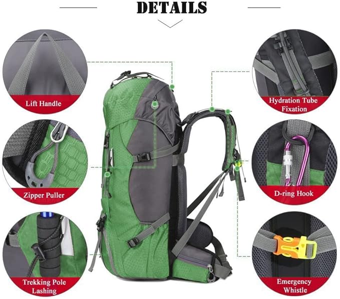 Bseash 60L Waterproof Hiking Camping Backpack with Rain Cover, Large Outdoor Sport Travel Daypack Rucksack for Climbing