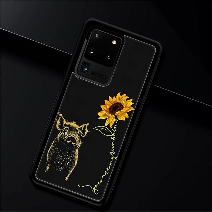 for Samsung Galaxy S20 Ultra Case, Pig Sunflower Yellow Sunshine Pattern Graphic Design Girl Boy Soft Silicone Hard Acrylic Shock Protection for Samsung Galaxy S20 Ultra