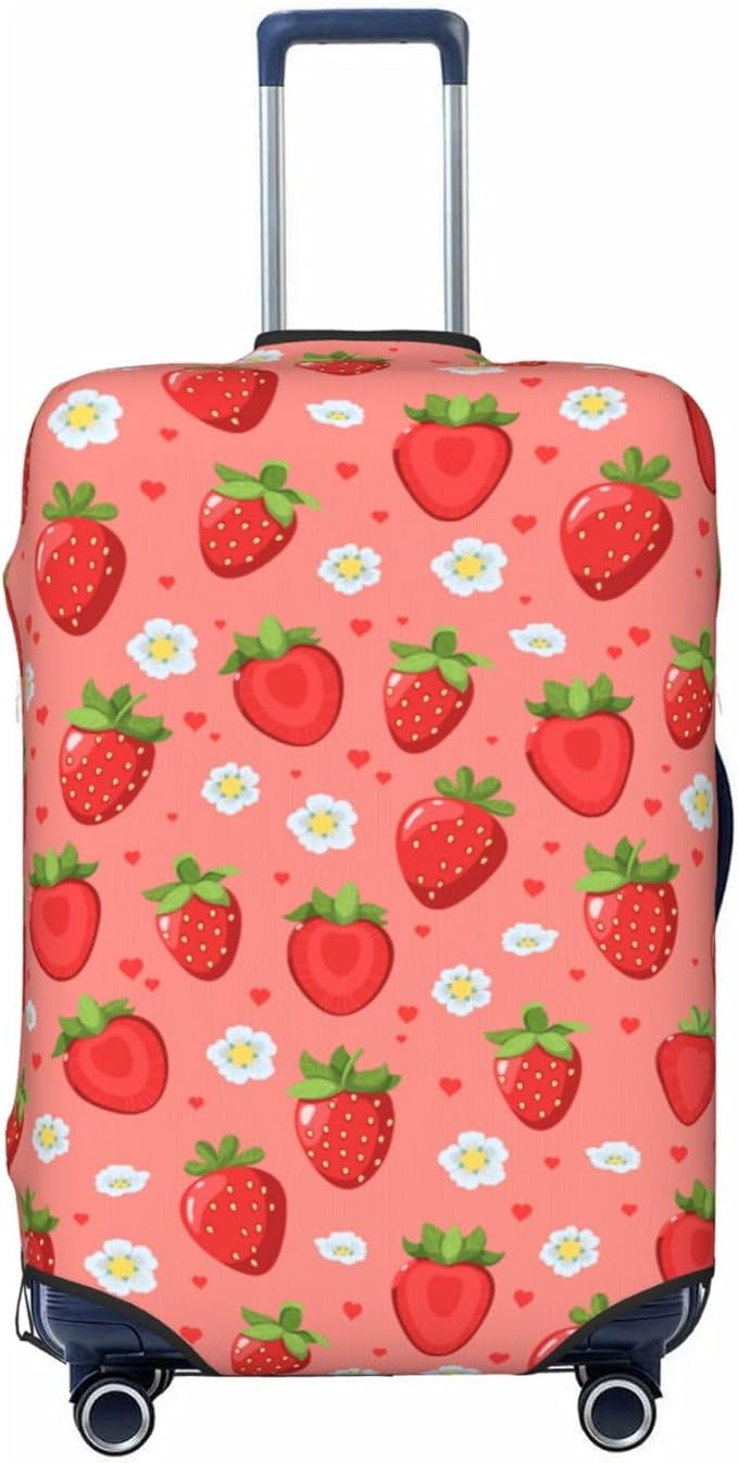 Cute Strawberry and Floral Print Elastic Luggage Cover, Suitcase Protector For Travel (Fits 25-28 Inch Luggage)