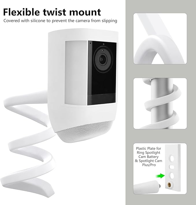 2Pack Flexible Twist Mount for Stick Up Cam Battery/Plug-in 3rd Gen/𝐑𝐢𝐧𝐠 Outdoor Cam Plus & 𝐑𝐢𝐧𝐠 Spotlight/Pro/Plus (Battery), Easy Installation Mounting Bracket Without Drilling (White)