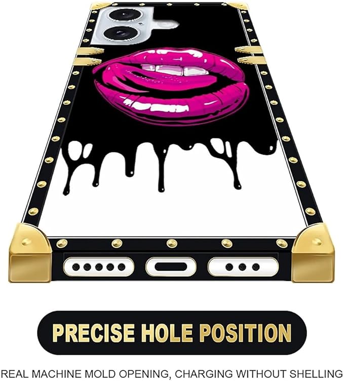 Compatible with iPhone 16 Case, Black White Red Slap Sexy Luxury Golden Decoration for Girl Women Soft TPU Shockproof Protective Hard PC Back for iPhone 16