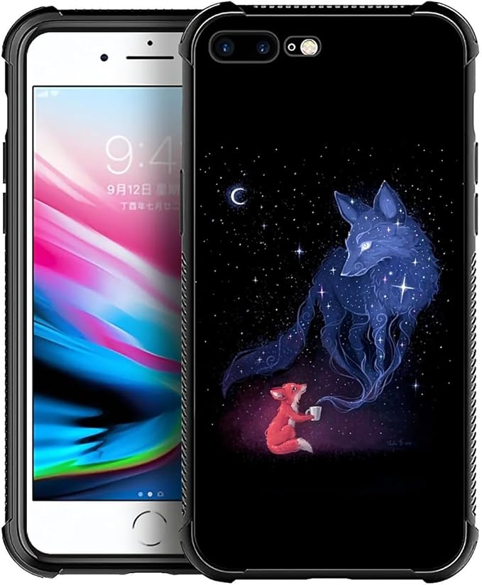 for iPhone 7/8 Case, Galaxy Fox Wolf Pattern Graphic Design Girl Boy Soft Silicone Hard Acrylic Shock Protection for iPhone 7/8