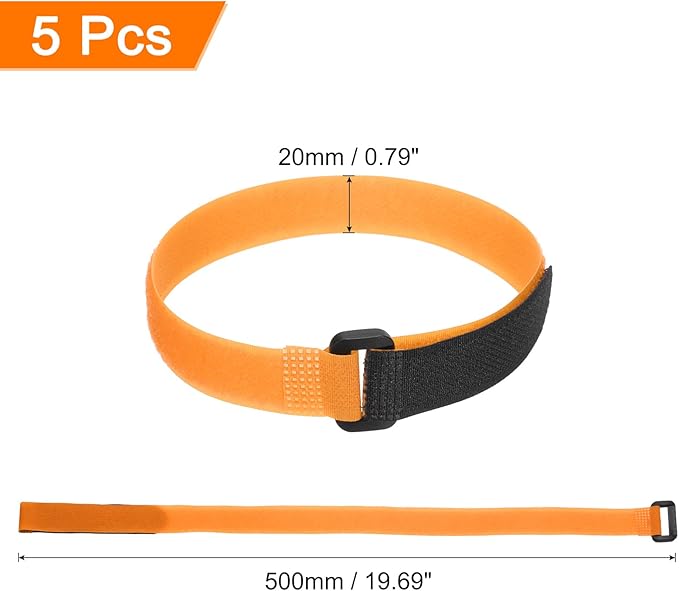 MECCANIXITY 5Pcs Reusable Battery Tie Down Straps,0.8x20" Orange Nylon Multipurpose Battery Hold Down Adjustable Cinch Strap Hook Loop Fastening Tie for Quadcopters FPV RC Drone Boat Car