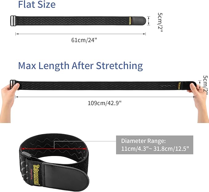 Trilancer Elastic Cinch Straps with Anti-Slip Strips, 24 "x 2" (4 Pack) Multipurpose Hook and Loop Bundling Straps for Hose, Cords, Bike, Luggage, Camping, Yoga Mats