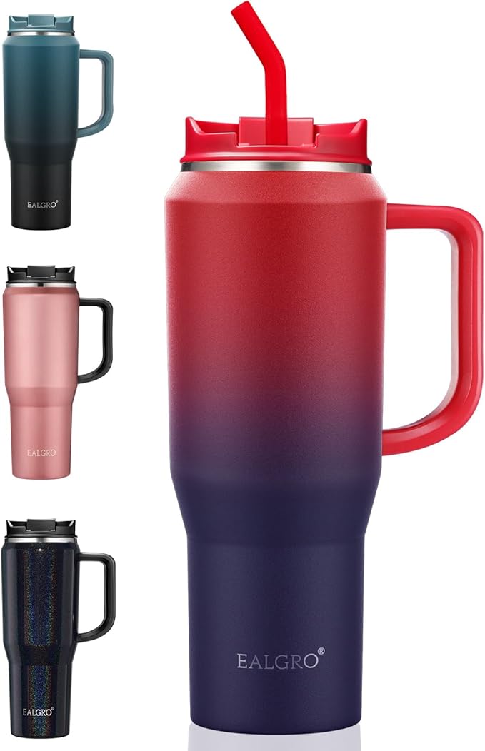 EALGRO 40 oz Tumbler with Handle, Insulated Tumblers with Lid and Straw, Large Metal Sports Water Bottle Jug, Thermal Stainless Steel Travel Coffee Mug Cup, Dark Rainbow