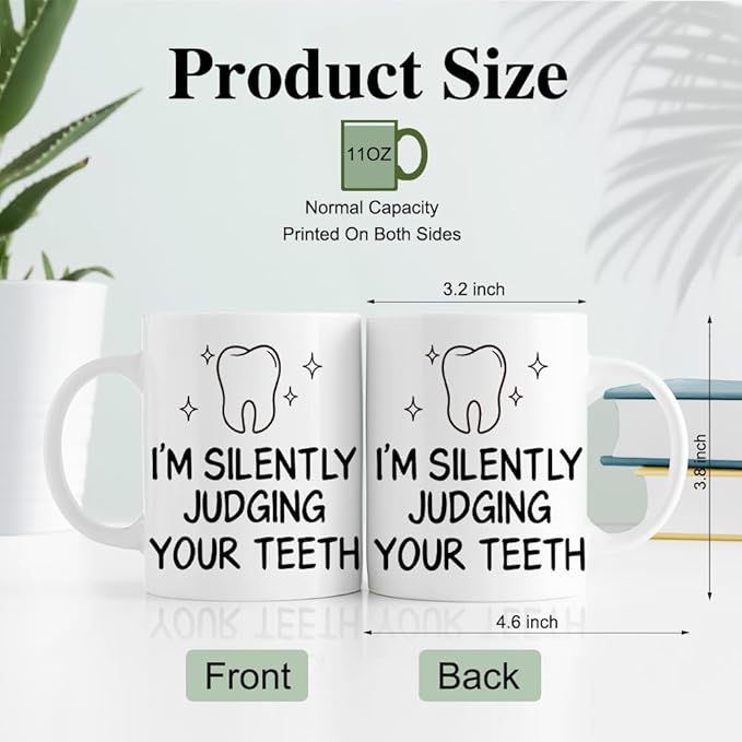 RZHV I'M Silently Judging Your Teeth Funny Coffee Mug, Thank You Birthday Gifts for Dentists Nurses Dental Assistants Hygienists, Graduation New Job Promotion Gifts for Dental Students Coworker Friend